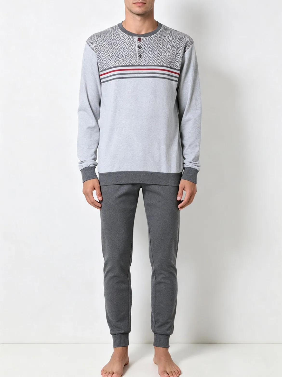 A Sette Pigiama lungo da uomo in cotone interlock - grigio