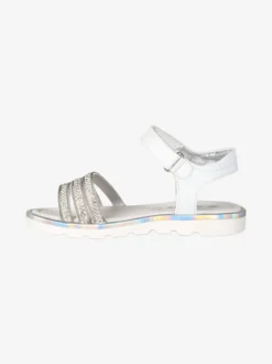 Asso Sandali da bambina con strass e cinturino a strappo - bianco