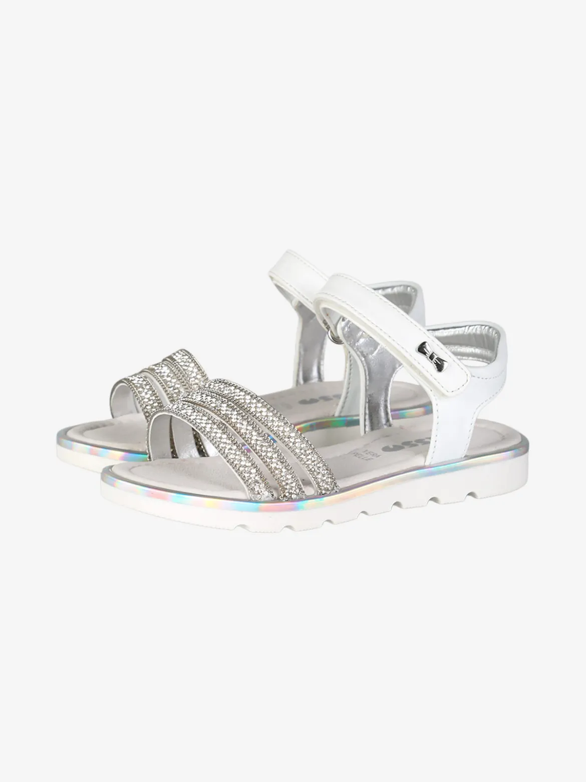Asso Sandali da bambina con strass e cinturino a strappo - bianco