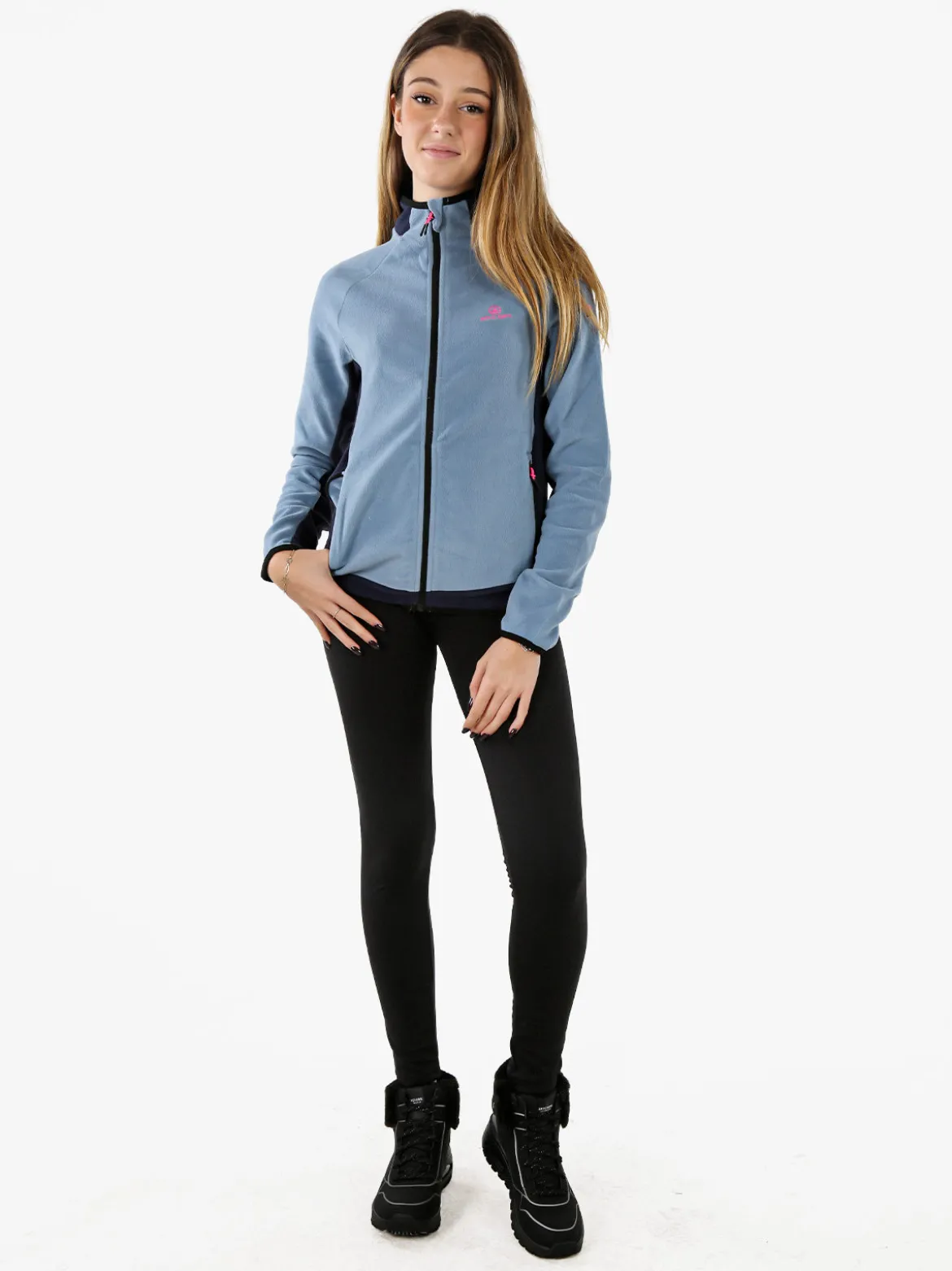 Athl Dpt Felpa donna bicolore in micropile con zip intera - azzurro
