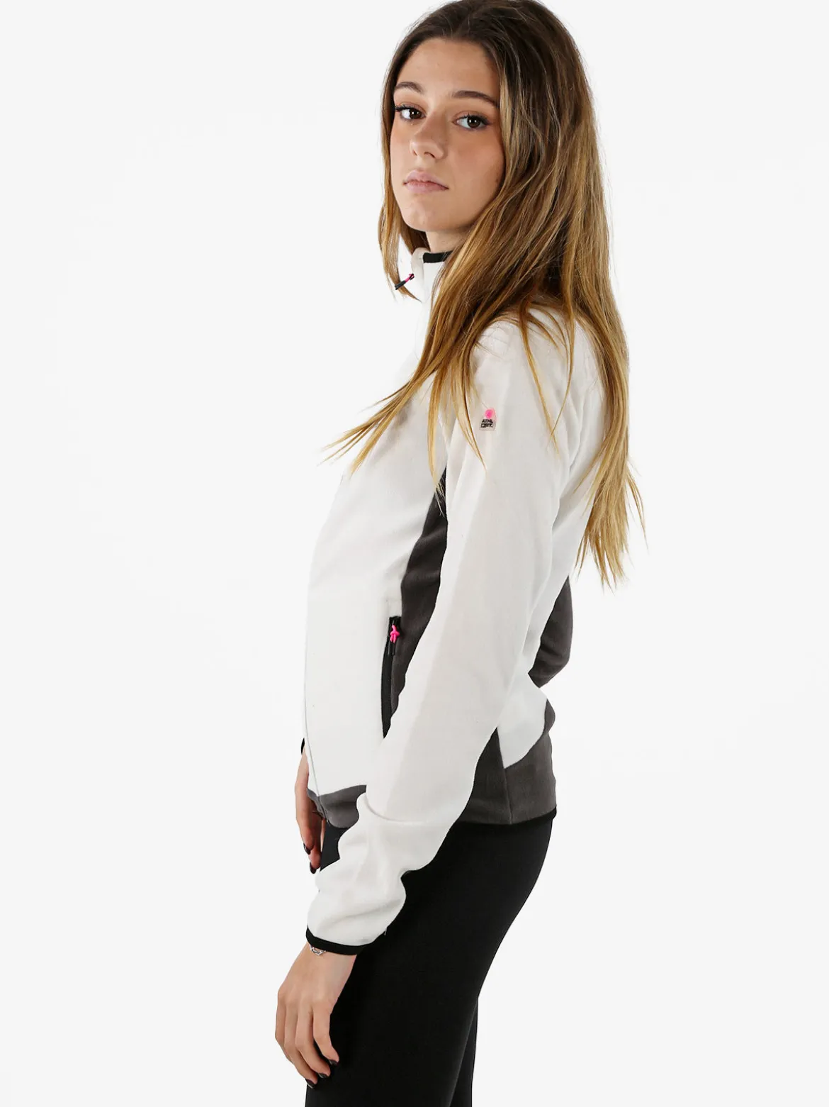 Athl Dpt Felpa donna bicolore in micropile con zip intera - bianco