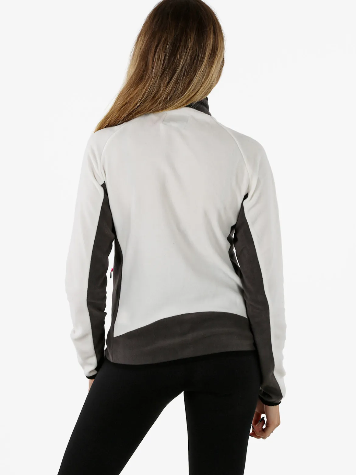 Athl Dpt Felpa donna bicolore in micropile con zip intera - bianco