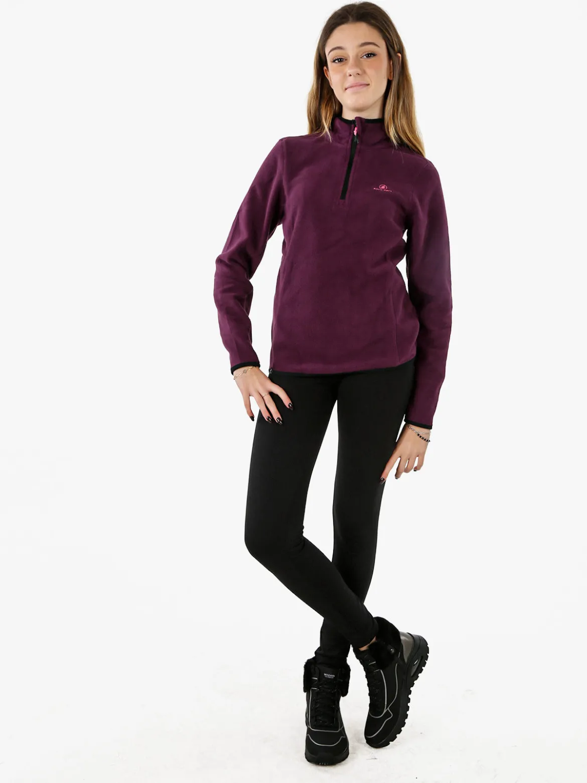Athl Dpt Felpa donna mezza zip in micropile - viola