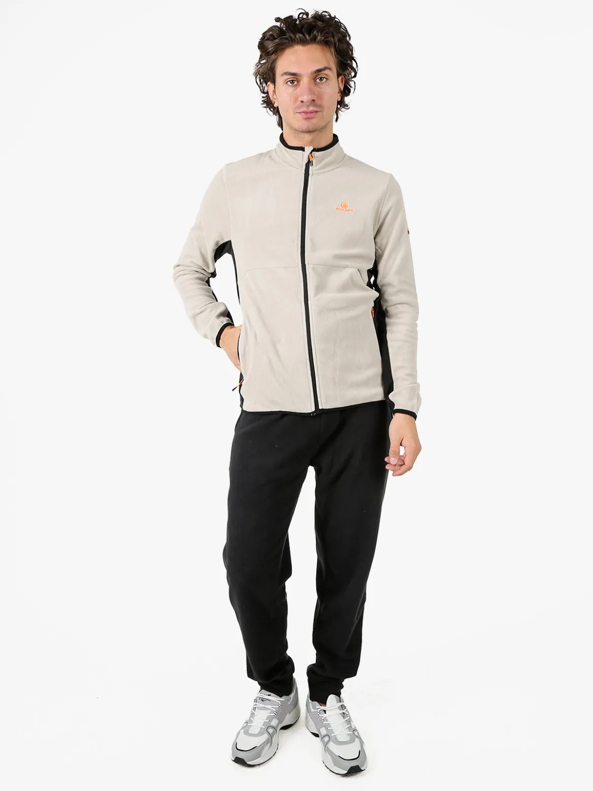 Athl Dpt Felpa uomo full zip in micropile con bordi a contrasto - fango