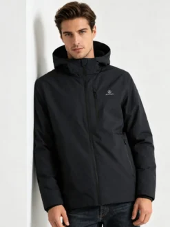 Athl Dpt Giubbotto da uomo impermeabile con cappuccio e zip - blu scuro