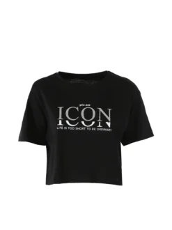 Athl Dpt T-shirt donna cropped in cotone con stampa - nero