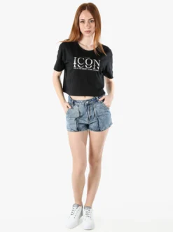 Athl Dpt T-shirt donna cropped in cotone con stampa - nero