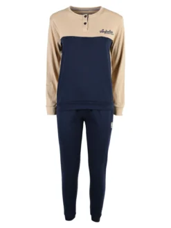 Australian Pigiama lungo da donna in cotone interlock - beige