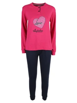 Australian Pigiama lungo da donna in cotone interlock - fucsia