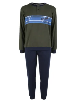 Australian Pigiama lungo da uomo in misto cotone interlock - militare
