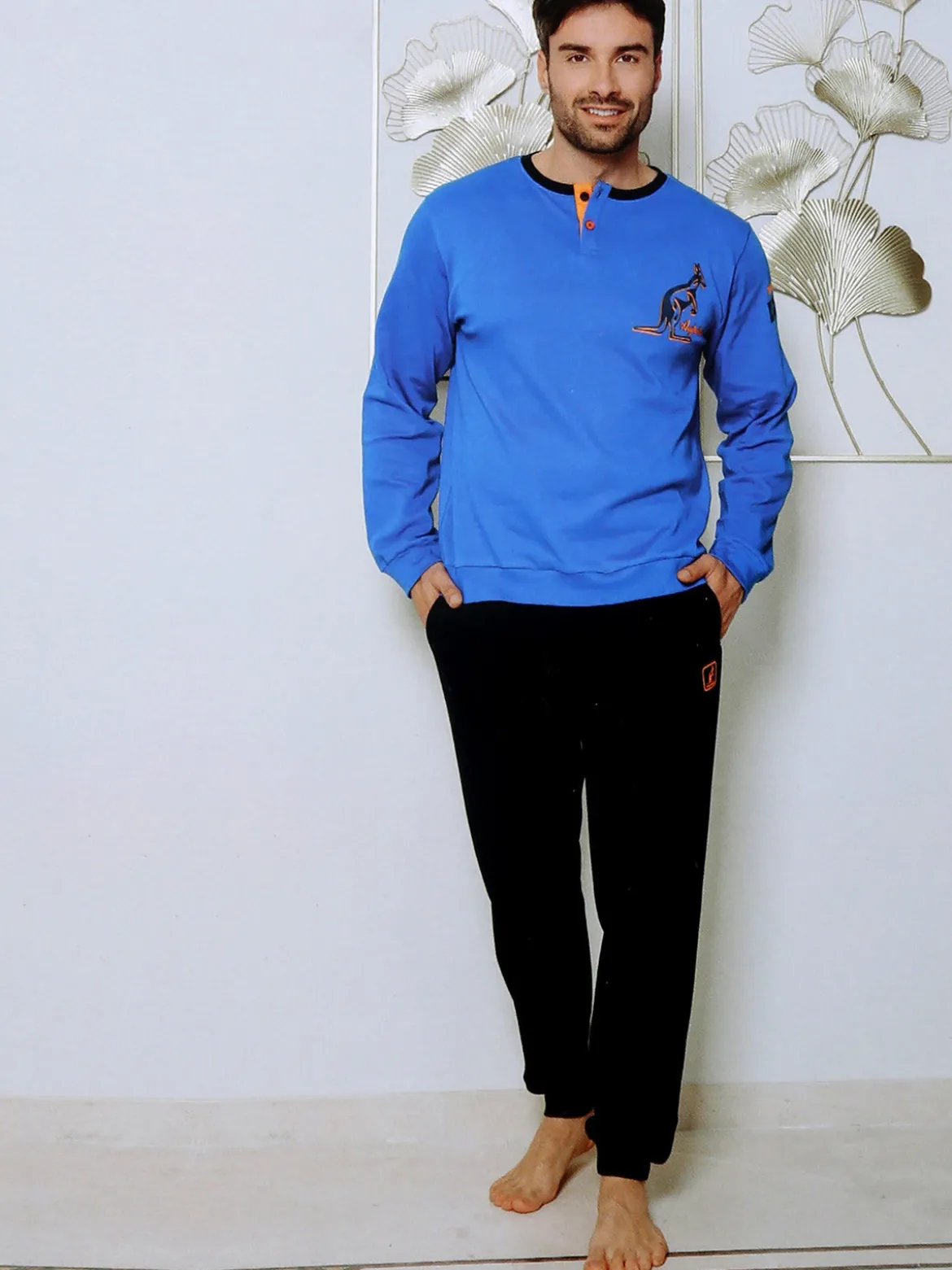 Australian Pigiama lungo da uomo in misto cotone interlock - blu