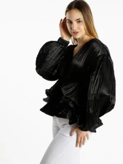 Azaka Blusa donna plissetata con balze sul finale