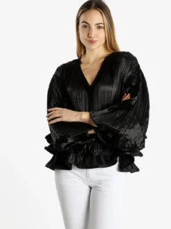 Azaka Blusa donna plissetata con balze sul finale