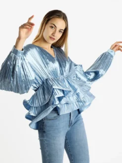 Azaka Blusa donna plissetata con balze sul finale
