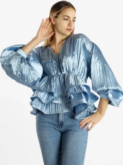 Azaka Blusa donna plissetata con balze sul finale