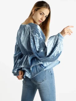 Azaka Blusa donna plissetata con balze sul finale