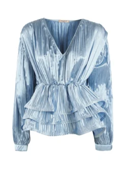 Azaka Blusa donna plissetata con balze sul finale