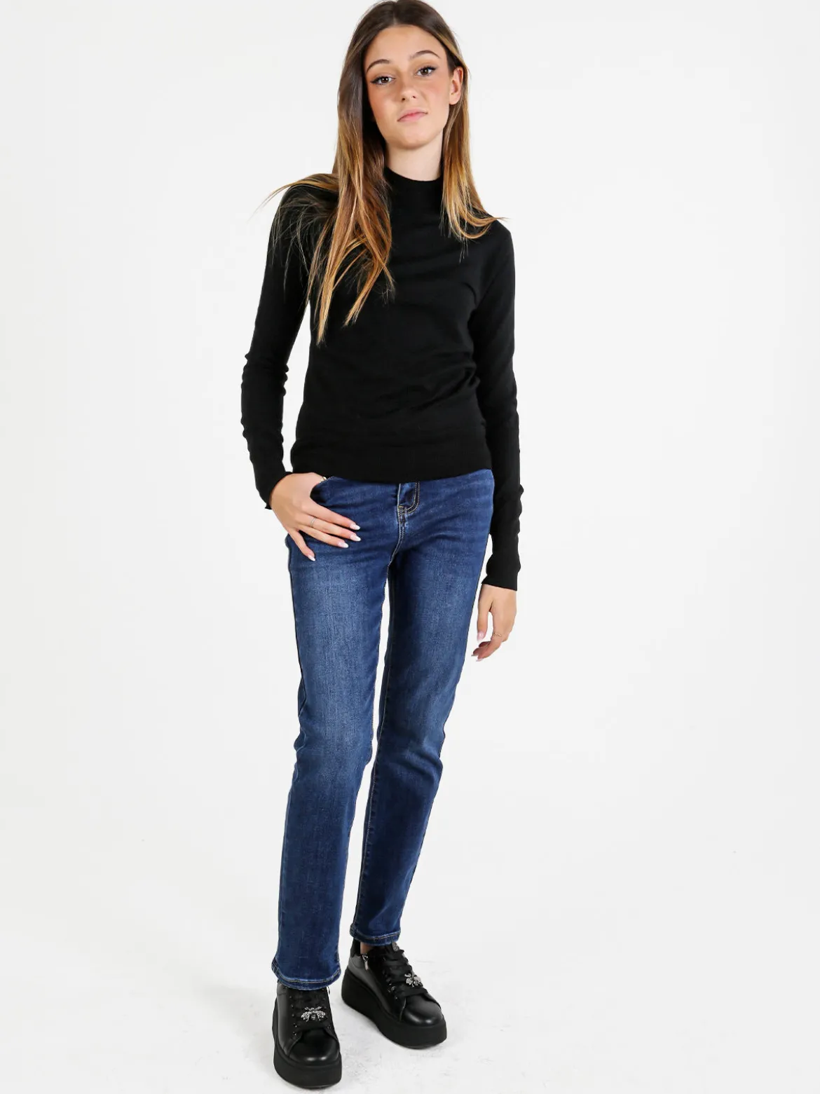 Baci & Abbracci Pullover donna lupetto in maglia - nero