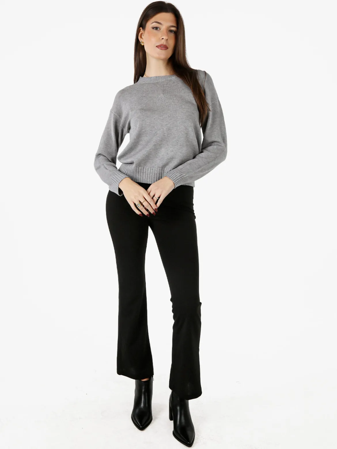Baci & Abbracci Pullover girocollo da donna in maglia tinta unita - grigio