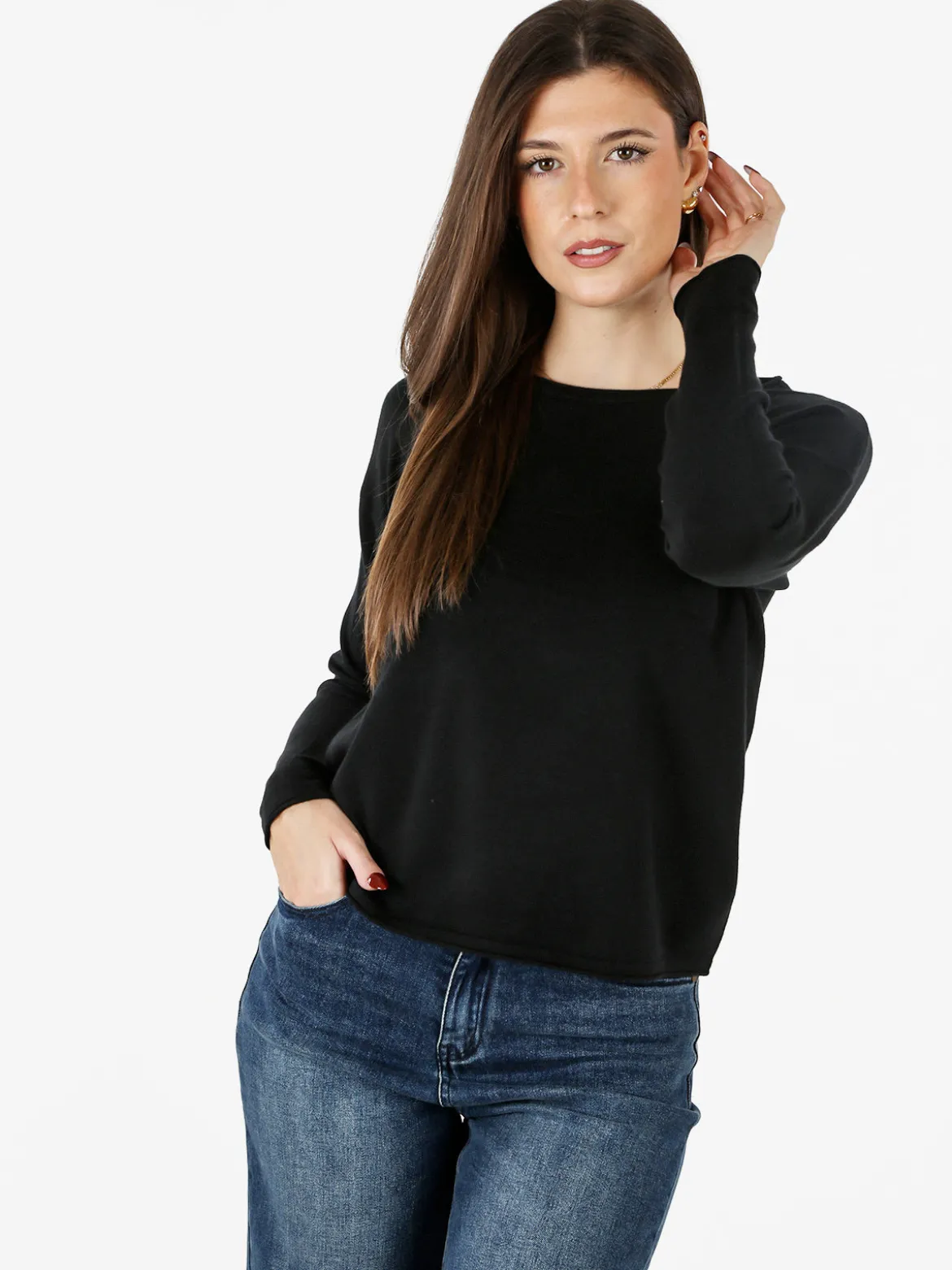 Baci & Abbracci Pullover girocollo da donna in maglia tinta unita - nero