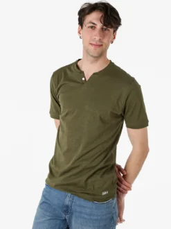 Baci & Abbracci T-shirt da uomo in cotone con bottoncini - militare