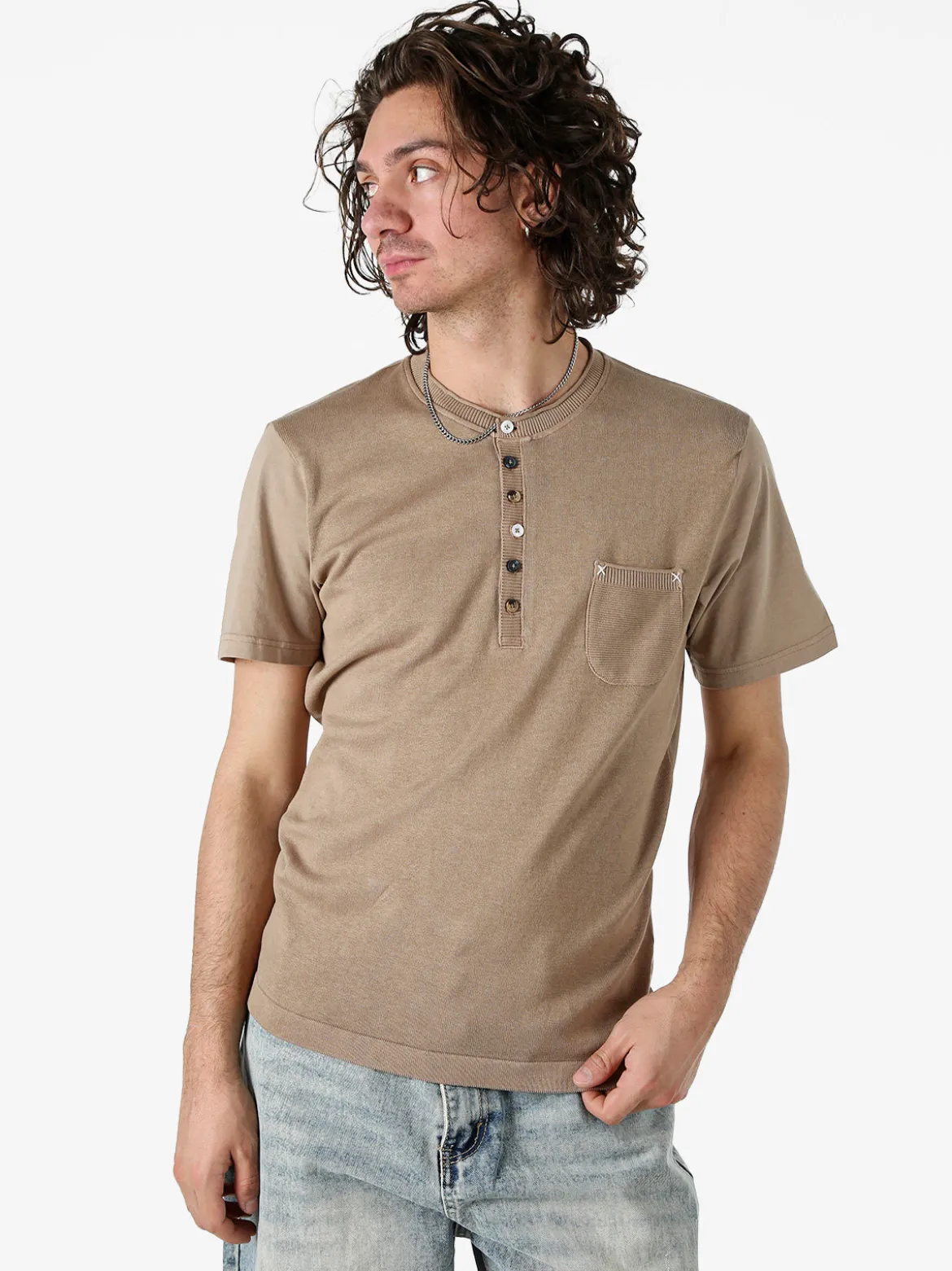 Bad Boys Maglia da uomo in cotone a maniche corte con taschino - sabbia