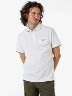 Bad Boys Polo da uomo in cotone a maniche corte con taschino a filetto - bianco