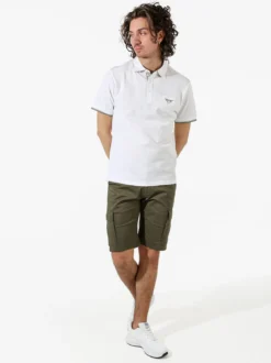 Bad Boys Polo da uomo in cotone a maniche corte con taschino a filetto - bianco