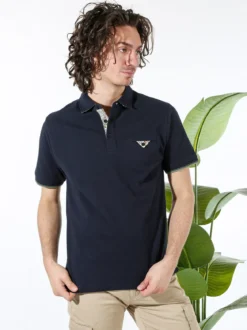 Bad Boys Polo da uomo in cotone a maniche corte con taschino a filetto - blu scuro