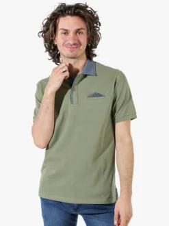 Bad Boys Polo da uomo in cotone a maniche corte con taschino e dettagli di jeans - militare