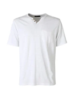 Bad Boys T-shirt da uomo in cotone con scollo V e taschino - bianco