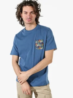 Bad Boys T-shirt girocollo da uomo in cotone con taschino decorato - blu