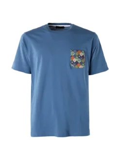 Bad Boys T-shirt girocollo da uomo in cotone con taschino decorato - blu