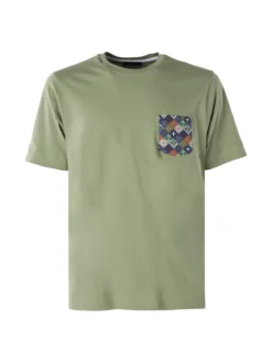 Bad Boys T-shirt girocollo da uomo in cotone con taschino decorato - militare