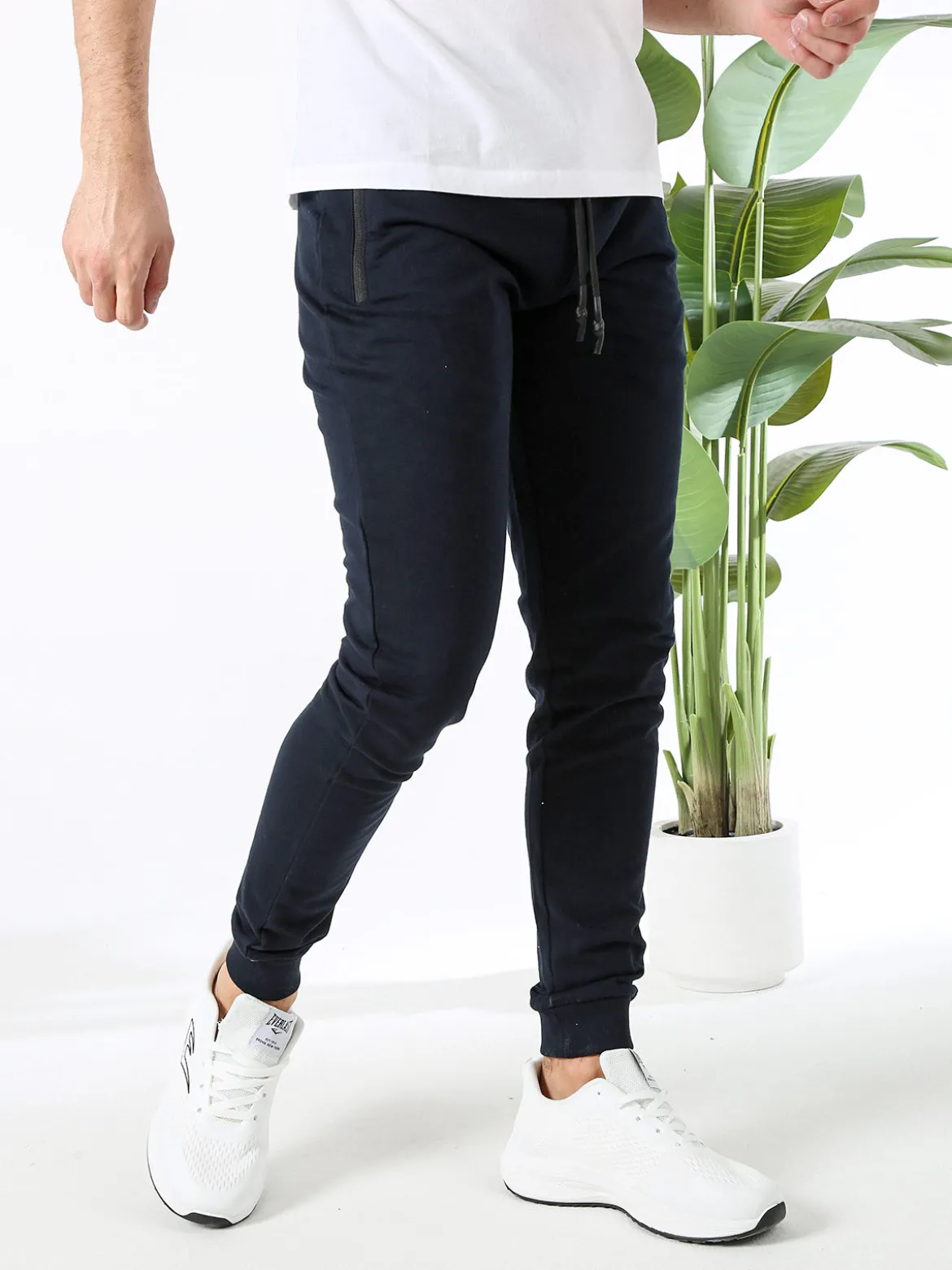 Be Board Pantaloni sportivi da uomo in cotone con coulisse e polsini - blu scuro