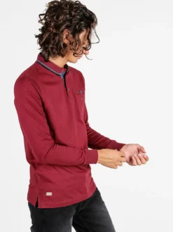 Be Board Polo da uomo a maniche lunghe con taschino - bordeaux