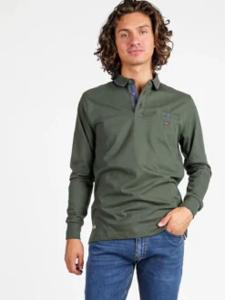 Be Board Polo da uomo a maniche lunghe con taschino - militare