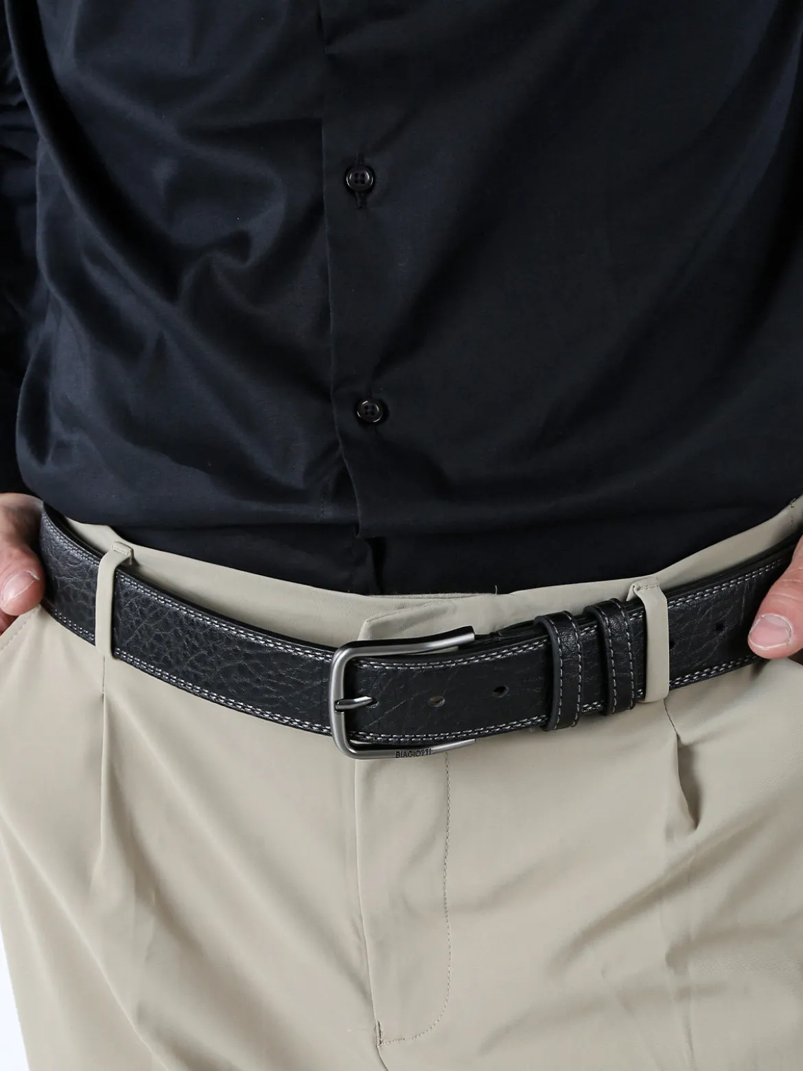 Biagiotti Uomo Cintura da uomo con fodera in pelle - nero