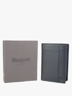Biagiotti Uomo Portafoglio in pelle da uomo verticale con apertura a libro - blu scuro
