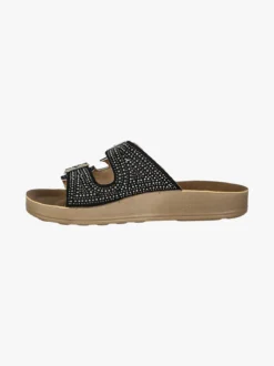 Blu Star Ciabatte da donna con doppie fibbie e micro borchie - nero