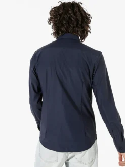 Bread & Buttons Camicia da uomo a maniche lunghe in tessuto elastico no stiro - blu scuro