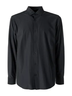 Bread & Buttons Camicia da uomo a maniche lunghe in tessuto elastico no stiro - nero