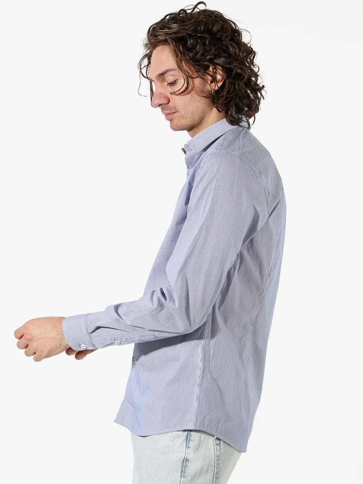 Bread & Buttons Camicia da uomo rigata a maniche lunghe - blu