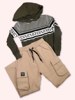 Brum Beby Pullover da bambino in maglia con cappuccio - militare