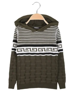 Brum Beby Pullover da bambino in maglia con cappuccio - militare