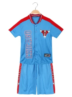 Bskt Completo da bambino sportivo con t-shirt con bottoni e bermuda