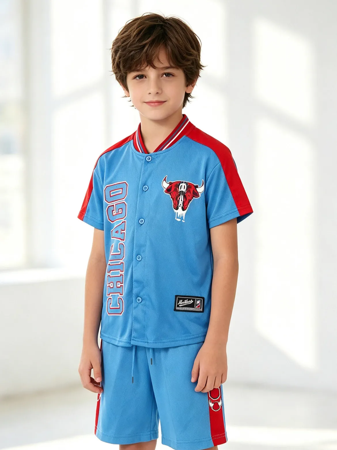 Bskt Completo da bambino sportivo con t-shirt con bottoni e bermuda