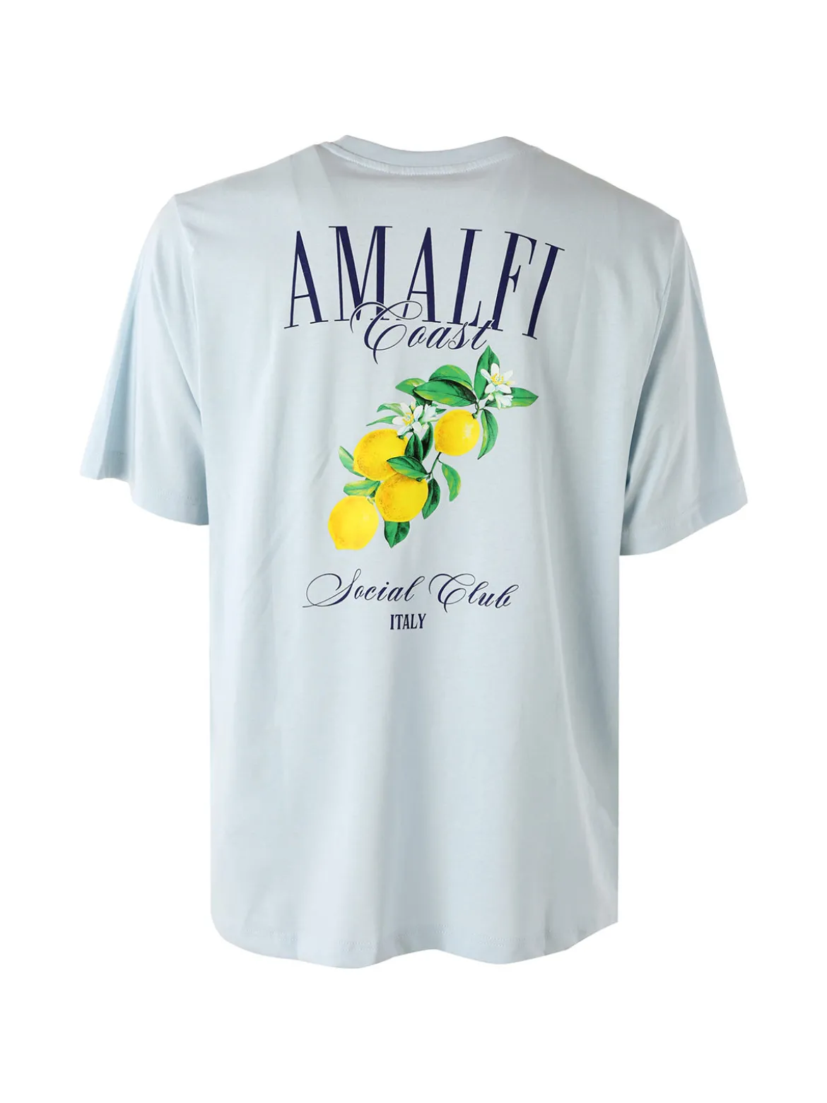 Buoncostume T-shirt in cotone da uomo con stampa AMALFI davanti e dietro - azzurro