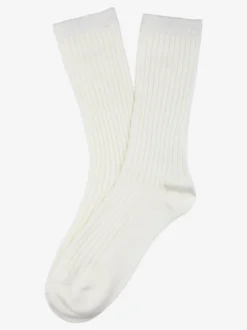 Cashmere Blend Calze lunghe donna a coste in misto cashmere - bianco