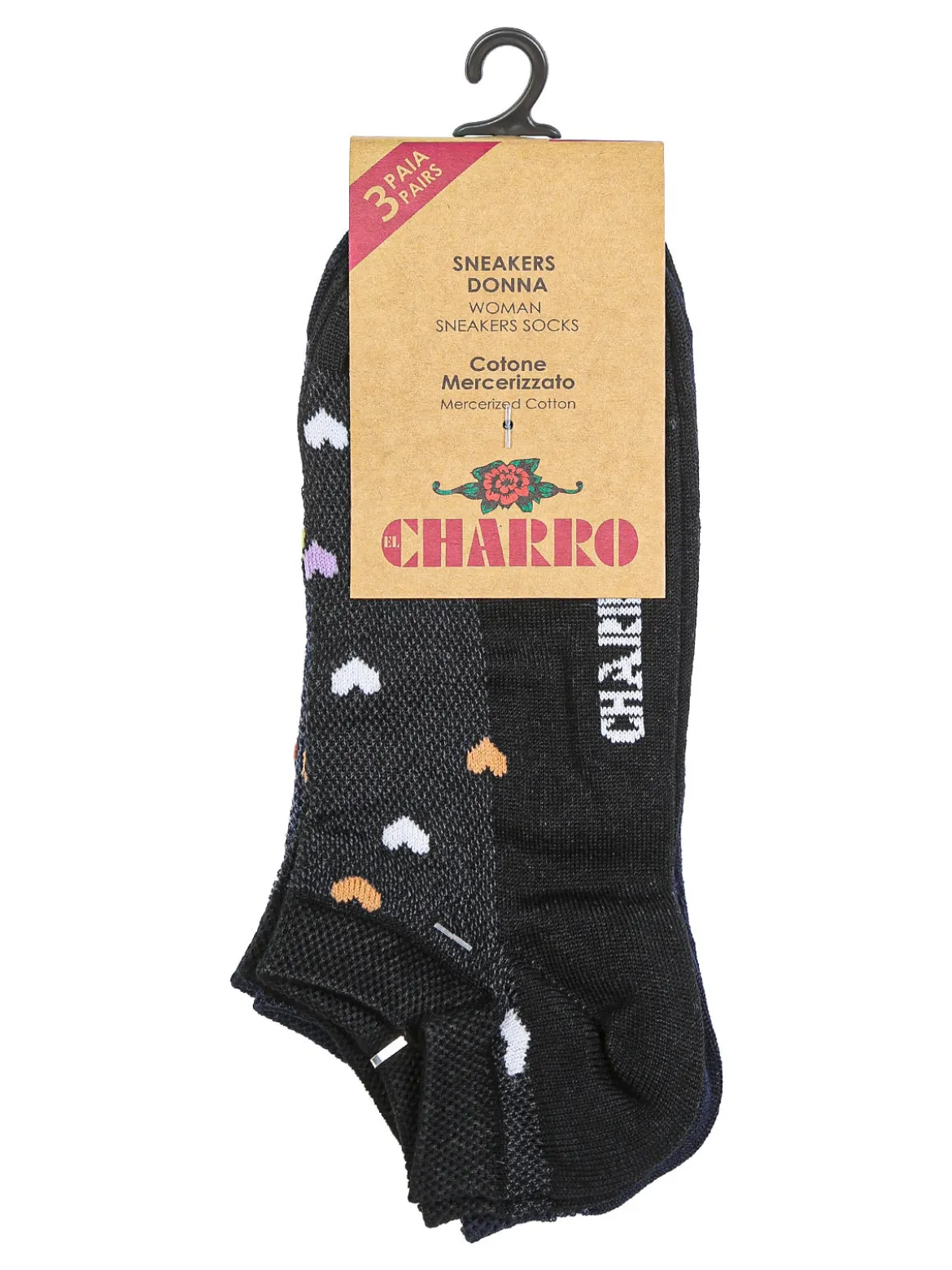 Charro Confezione da 3 paia di calze corte da donna in cotone